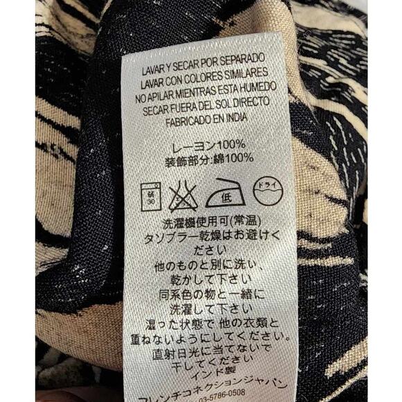 French Connection Printed Strapless Square Neck Dress Black Cream 2 - Picture 6 of 7